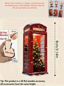 2D Flat Wooden Christmas Hanging Decor, Red London Telephone Booth & Street Lamp Pendant, Christmas Decoration, Santa Claus Snowman Mini Christmas Tree Ornament, Winter Holiday Window & Door Hanging Sign, Festive Wooden Christmas Tree Home Party Gift Decor - Multicolor - View 8