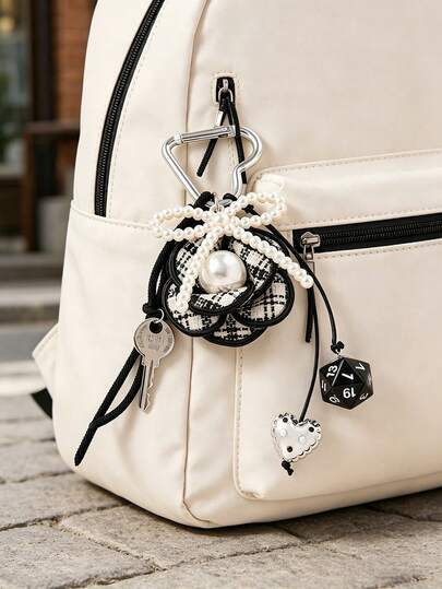 1pc Elegant Fashion Faux Pearl Bow Camellia Digital Ball Heart Key DIY Bag Pendant, Personalized Backpack Charm For Girls, Gift For Friends