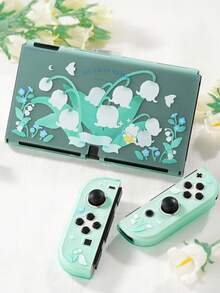 GeekShare Casing Pelindung Motif Bunga Lili Musim Semi untuk Switch OLED - Hijau - View 1