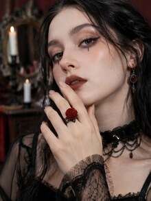 1pc Gothic Romantic Rose Open Adjustable Ring, Suitable For Holiday Party Wear, Halloween - Multicolor - View 2