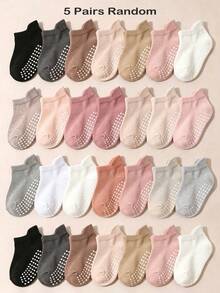5/10/20 Pairs Random Anti Slip Toddler Girl Socks, Solid Multi Color Fall Socks, Newborn Baby Essentials, Cute Pink Socks For Daily Wear, Halloween - Multicolor - View 12