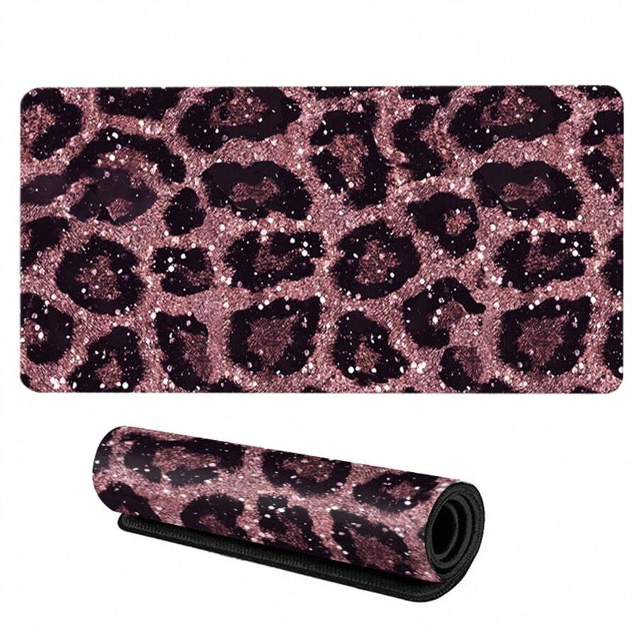 1pc Pink Glitter Leopard Print Pattern Mouse Pad Cute HD Rubber Desk Pad Extended Gaming Keyboard Mats Extra Large XXL Non-Slip Office & Gaming Mousepad - View 1