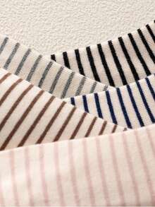 5 Pairs Random Vintage Color-Block Thin Striped Mid-Calf Women's Socks, Soft Skin-Friendly Pure Cotton, Breathable, Sweat-Absorbent, High Elasticity Ribbed Cuff, Non-Slip Heel, Japanese Minimalist INS Style, Versatile For Canvas Shoes, Sneakers, All Seasons, Commute, Casual, Slouchy Socks - Multicolor - View 6