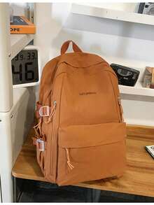 SHILAN Functional Side Buckle Cargo Backpack Lightweight Waterproof Nylon Fabric Simple Letter Print Large Capacity Street Style School Rucksack - Multicolor - View 2
