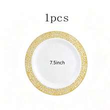 1/20/25/50pcs Luxury Gold Floral Hollow Rim Round Plate Set, Large Capacity Stackable Packaging, Elegant Gold Hollow Lace Design, Great For Photography And Atmosphere, Suitable For Theme Parties, Outdoor Gatherings, Store Events, Home Dinners, Bulk Purchase Party Decoration Plates - White With Gold Trim - View 19