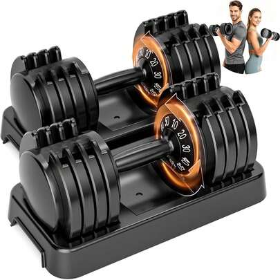 25/50lbs Adjustable Dumbbell Set Of 2 5-In-1 Free Weights Set 50/100lb Anti-Slip Texture Handle Home Gym Strength Training