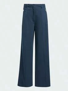 Adidas Women's Loose Straight Leg Knit Pants, Versatile Comfortable Casual Long Pants For Spring And Autumn IY7406 - Dark Blue - View 1