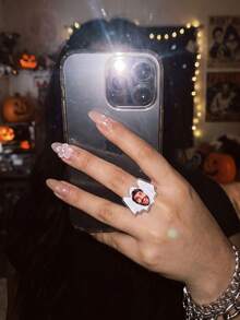 1/3/5pcs Custom Photo Face Ring, Personalized Bat Spider Web Acrylic Finger Rings,Customized Face Rings, Halloween Gothic Rings,Party Decorations - Multicolor - View 7