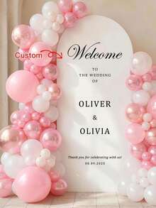 Customized Wedding Arch Fabric Decor Cover, Personalized Photo/Name/Date/Text, Polyester Double-Sided Elastic Backdrop, Party Decoration, Wedding Welcome Sign, Bridal Gift, No Power Required, Suitable For Wedding, Birthday, Party - Multicolor - View 2
