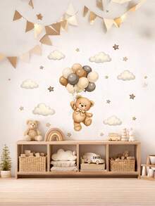 1 Set Stiker Dinding Balon Beruang Lucu, Termasuk Stiker Awan dan Bintang, Perekat Mandiri dan Dapat Dilepas, Cocok untuk Dekorasi Kamar Bayi dan Kamar Tidur Anak-Anak - MultiWarna - View 3