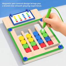 Children's Back To School Season Educational Wooden Magnetic 4-Color Shape & Color Sliding Chess Puzzle Desktop Toy, Focus & Spatial Logic Thinking Training Magnetic Sliding Toy, Holiday Gift - Multicolor - View 12