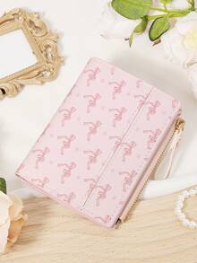 Ladies' Bow Printed Short Zipper Coin Purse, Portable Card Bag Wallet, Suitable For Daily Shopping And Travel - Pink - View 10