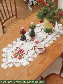 ABEST6522 Home&Living store Christmas Embroidered Lace Table Runner, Hollow Out Design, Candle Bell & Ribbon Pattern Table Flag, Festive Decor For Xmas Dinners & Family Parties - Multicolor - View 14