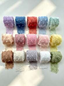 Multi-Color Pom Pom Textured Tassel Chiffon Ribbon, Frayed Edge Fabric Satin Ribbon, Suitable For Gift Wrapping, Wedding Bouquet Bows, Hair Accessories, Party Handmade Decorations - Multicolor - View 8