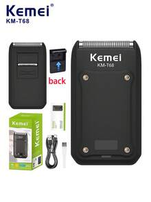 Kemei KM-T68 Electric Shaver With Sideburn Trimmer, Compact Type-C Rechargeable Men's Electric Razor, Affordable Portable Reciprocating Facial Beard Trimmer, Powerful Motor, Suitable For Daily Use, Gift For Men - Black - View 2