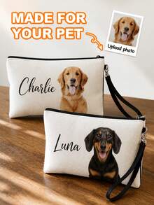 Custom Pet Photo Makeup Bag, Personalized Text Zipper Pouch With Wrist Strap, Multi‑Use Storage Pouch, Nice Gift For Pet Lovers Birthday Holiday - Multicolor - View 10