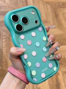 Y2K Cute Full Screen Colorful Polka Dot Semi-Transparent Matte Soft Phone Case, Compatible With IPhone 18 Pro Max 17 Pro Max 17 Pro 17 16 Pro Max 16 Pro 16 15 Pro Max 15 Pro 14 Pro Max 14 Pro 13, Fashionable Cute Camera Protection Wavy Edge Shockproof Soft Back Cover Gift - Cadet Blue - View 3