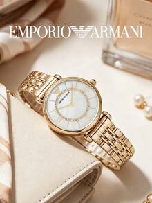 Armani AR1907 Women's Watch Gold Steel Band Mother Of Pearl Dial Rhinestone Ferris Wheel Quartz Wristwatch - White - View 1