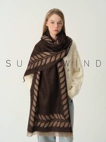 1pc Women's Leaf Pattern Gold Thread Elegant Elegant Lady Wool Jacquard Scarf For Autumn/Winter Daily Wear - Brown - View 7