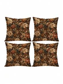 1/2/4pcs Vintage Floral Square Pillow Cover,Elegant Earthy Color Palette, Soft Durable Material, Ideal For Bedroom/Living Room Decor, Adds Retro Charm To Home Space - Khaki - View 10