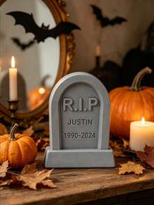 1pc Customizable Engraved Halloween Tombstone Decor, Multiple Vintage Tombstone Styles Available, Supports Custom Name, Year And Memorial Text. Realistic Stone Texture, Atmospheric, Suitable For Desktop, Window Display, Party Scene Decoration. Halloween Horror Theme Decoration, Can Be Used As Holiday Atmosphere Prop Or Pet Memorial Ornament, Creating An Immersive Dark Vintage Halloween Scene - Multicolor - View 12