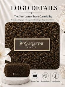 YSL 棕色毛絨化妝包，17*9cm，1件，捲曲紋理配金色拉鍊，大容量，適合日常補妝與旅行收納 - 咖啡棕 - 查看 8