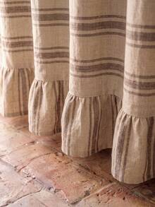 1/2pcs Beige Light Brown Horizontal Striped Table Skirt, Rustic Country Style Fabric Material, Rectangular Top With Pleated Details And Bottom Ruffle Hem, Concealment And Decorative Function, Suitable For Entryway Console Table Cover And Natural Rustic Home Decor - milk coffee color - View 9