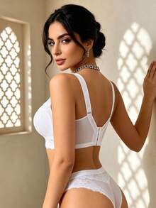 Temptuelle 1pc White Lace Women's Wireless Bra, Large Bust Slimming, Lightweight Breathable Quick-Drying With Lift - White - View 3