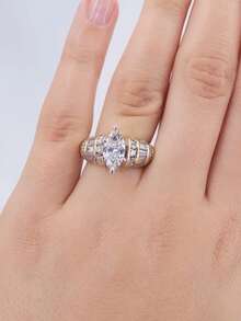 1pc Romantic Cubic Zirconia Ring, Women's Style, Suitable For Wedding, Engagement, Anniversary, Party, Valentine's Day And Other Occasions. - 1# - View 4