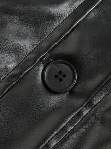 Women's Autumn Elegant Harrington G9 Style Leather-Look Jacket, Short Jacket With Ruched Cuff Design, Suitable For Commuting, Casual, Halloween Holiday - Black - View 4
