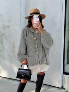 Autumn/Winter Casual Solid Color Cardigan, Fashionable Minimalist Business Casual Commute Elegant - Grey - View 2