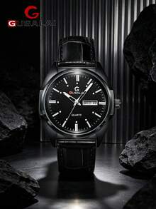 GUSALAI Men's Watch Minimalist Dial PU Leather Quartz Watch Dual Calendar Versatile Casual Wristwatch Suitable For Daily Wear And Various Holiday Gifts Selection - one-size - View 2
