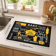 1pc Black Background Yellow & White Kitchen Utensil Letter Pattern Dish Drying Mat, Vintage American Kitchen Style, Absorbent Fabric, Rectangular Edged Design, Water-Absorbent Stain-Resistant Heat-Insulating Countertop Protection, Suitable For Kitchen Sink, Coffee Machine, Dish Drying, Baking Countertop, Daily Home Decor, All Seasons - Multicolor - View 8
