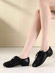 Women's Black Jazz Dance Shoes, Soft Sole Ballet Latin Sports Shoes, Breathable Lace-Up Dance Shoes, Suitable For Practice, Performance, Salsa, Tango - Black - View 4