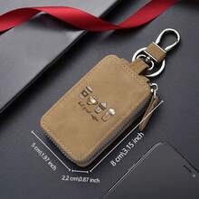 But First Coffee Suede Zipper Keychain Holder With Metal Ring Car Key Pouch - Brown - View 3