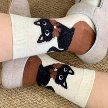 4 Pairs Autumn New Minimalist Sweet Cartoon Cat Style Versatile Mid-Calf Socks - Multicolor - View 5