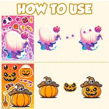 6 Sheets Halloween Puzzle Stickers,DIY Character Craft Face Stickers, Create Your Own Witch, Werewolf, Mummy, Black Cat, Ghost, Pumpkin, Halloween Party Activity Stickers For Craft Projects - Multicolor - View 5