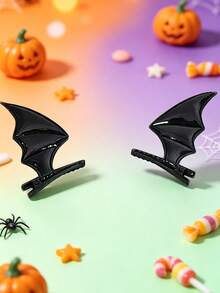 2pcs Dark Cute Devil Hair Clips Side Clips Halloween Hair Clips Black Bat Wings Suitable For Halloween Costume Daily Party - Multicolor - View 8