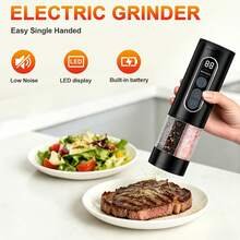 Salt And Pepper Grinder Set - Dual Chamber Design, Adjustable Size, Ceramic Grinding Mechanism, Dual Use, USB Rechargeable - Durable Modern Style - Automatic Black Pepper And Sea Salt Spice Grinder Set, Adjustable Coarseness, With LED Light, Refillable - Black - View 5
