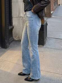 Celana Jeans Wanita Ukuran Plus Elegan, Elastis, Model Skinny Flare, Kasual untuk Musim Gugur - Light Wash - View 2