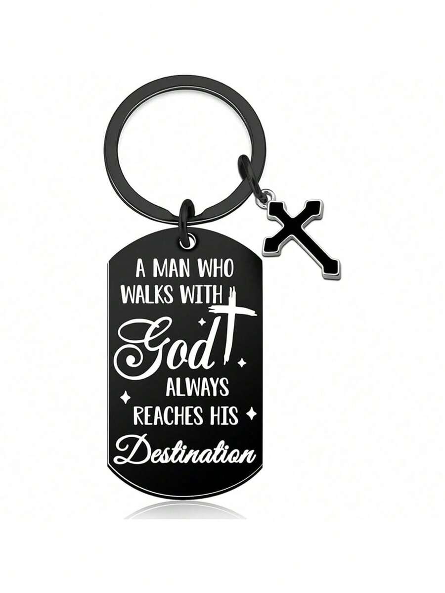 Christian Men's Keychain With Cross And Bible Verse. Stylish Car Accessory, Perfect Religious Gift And Thoughtful Present For Men's Baptism. - Multicolor - View 1
