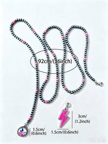 1pc Western Style Lightning Pendant Long Beaded Necklace, Vintage Y-Shaped Water Drop Colorful Rhinestone Pendant, Women's Layering Accessory, Multicolor - Necklace - View 3