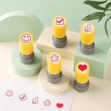 5pcs Self-Inking Teacher Stamps With Color-Coded Stamps Suitable For Homework Correction, Class Feedback, Durable ABS Thermosensitive Ink For Faces, Stars, Circles, Thumbprint Impressions For Supplies,Office Supplies - Multicolor - View 5