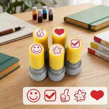 5pcs Self-Inking Teacher Stamps With Color-Coded Stamps Suitable For Homework Correction, Class Feedback, Durable ABS Thermosensitive Ink For Faces, Stars, Circles, Thumbprint Impressions For Supplies,Office Supplies - Multicolor - View 3