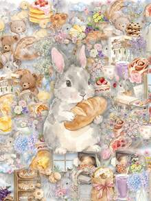 POKOJA LAND 50/100pcs Watercolor Warm Morning PET Stickers, Transparent Warm Color Breakfast Floral Animal Stickers, Rabbit Bear Duck Cat Bread Jam Flower Window Decal Set, Suitable For Planner, Phone Case, Laptop, Scrapbook Aesthetic Decoration - Multicolor - View 10