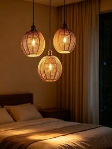 1pc Modern Woven Rattan Basket Pendant Light Shade - Unique Pendant Light Fixture Cover, Made Of Natural Fabric And Rustic Charm, Suitable For Home, Restaurant, Cafe And Tea House Decoration - Lampshade - View 5