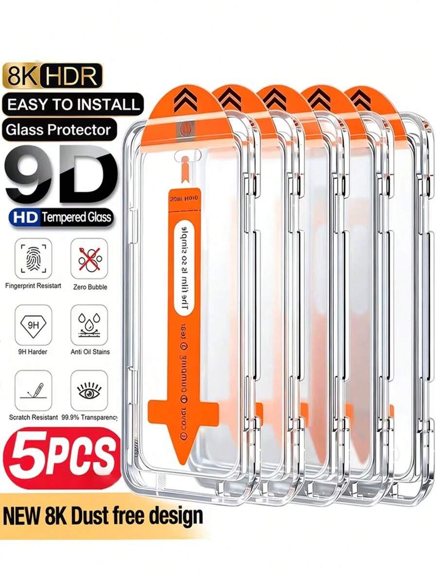 5 Packs [2026 New] 9H+ Tempered Glass Screen Protector Compatible With Iphone 18 Pro Max/18 Pro/17 Pro Max/17 Pro/17E/16 Pro Max/16 Pro/16/15 Pro Max/15 Pro/14 Pro/14 6.1"/13/13 Pro 6.1"/12/11/XS Max/XR, HD Clear Full Coverage, Shatterproof Anti-Scratch, Dust-Free Auto Alignment Installation Kit, Bubble Free Easy Install, Case Friendly - Clear - View 1