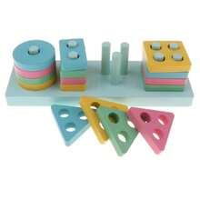Montessori Wooden Educational Toy Stackable Shapes And Colors - Multicolor - View 5
