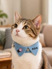Personalized Cat Collar With Custom Name & Paw Print - Suitable For Daily Wear, Photo Props, Bell & Buckle, Lightweight Comfortable Bow Tie For Tags, Name Plates, For & Outings - Multicolor - View 1