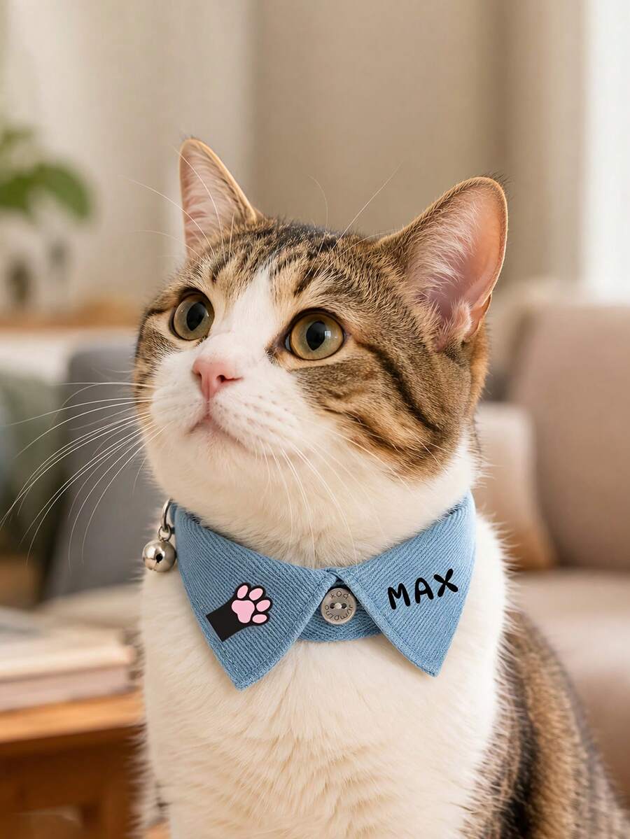 Personalized Cat Collar With Custom Name & Paw Print - Suitable For Daily Wear, Photo Props, Bell & Buckle, Lightweight Comfortable Bow Tie For Tags, Name Plates, For & Outings - Multicolor - View 1